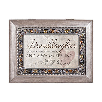 Cottage Garden Granddaughter You Put a Smile Brushed Pewter Jewelry Music Box Plays You Light Up My Life