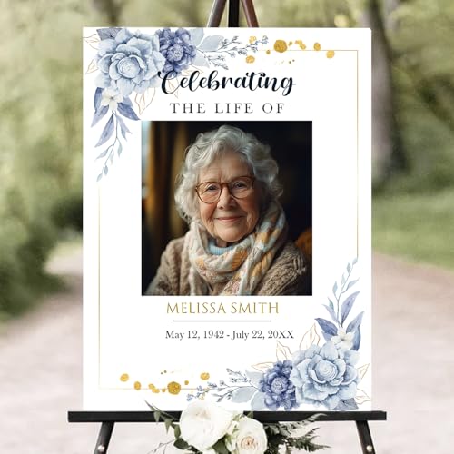 Personalized Funeral Welcome Sign – Celebration of Life Sign with Photo, Custom Memorial Sign with Floral Frame, Minimalist Memory Board for Funeral Décor (Design 4). - color: Design 4