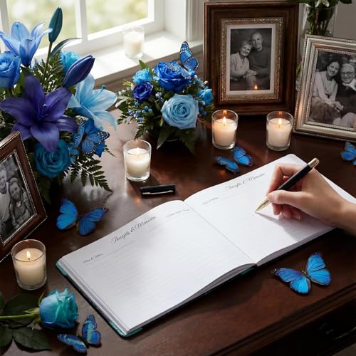 Yingzhao Memorial Funeral Guest Book with Pen 144 Pages Cardinal Funeral Guest Sign in Book for Memorial Service Celebration of Life Party Supplies in Loving Memory (Butterfly) - style: Butterfly