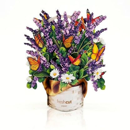 Freshcut Paper Pop Up Cards, Mini Lavender & Butterflies, 6 Inch Life Sized Forever Flower Bouquet 3D Popup Greeting Card, Birthday Cards, Thank You Card, Blank Notecard & Envelope (Pack of 3) - color: Lavender & Butterflies, size: 6 inches (Pack of 3)