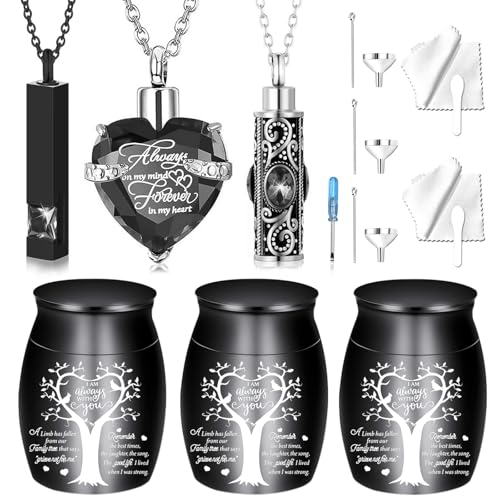 6 Pieces Tree of Life Cremation Urn Set for Ashes Sharing Urns for Human Waterproof Cremation Jewelry Urn Necklaces for Ashes for Women Men - color: 6pcs-black