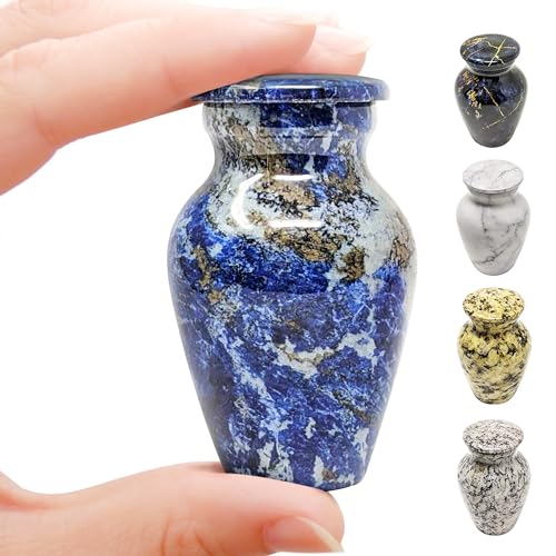Small Keepsake Urn for Human Ashes 3 Inch – Elegant Marble Finish – Mini Cremation Urn for Sharing – Aluminum Memorial with Secure Lid, Velvet Bag and Funnel Included - Blue Agate Finish - color: 1 Blue Agatha
