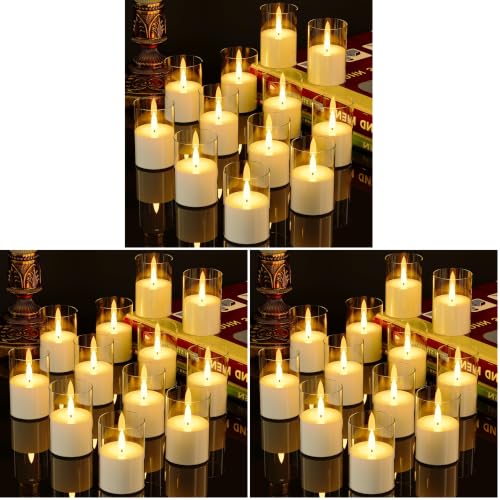 VIODAIM 12Pack Flickering Flameless LED Candles with Timer, Battery Powered - Small Pillar & Votive, Clear (2"X3") (Pack of 3) - color: Clear, size: 12Pack-Timer (Pack of 3)