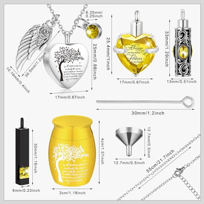 Shimeyao Set of 8 Small Urns for Human Ashes Cremation Urns Keepsake Ash Holders Family Tree Memorial Heart Locket Waterproof for Adults Women Men Loved Ones(Light Yellow) - color: Light Yellow