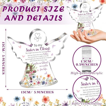 Gerrii Christian Gifts Women Angels Spiritual Desk Decor, Sister in Christ | Religious Plaque Bible Verse Gift for Her Mom Sister, Angel Sign Floral Acrylic Woman Decor, Christmas Holiday Birthday Gifts - style: Sister in Christian