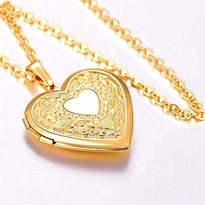 Gold Oval Flower Locket Necklace that Holds Pictures Photo Locket Pendant - color: Gold