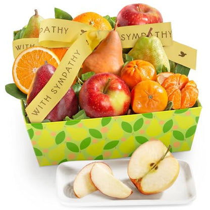 A Gift Inside Sympathy Fruit Basket – Fresh Fruit Gift Basket with Pears, Apples, Oranges & Mandarins, Thoughtful Gift of Comfort