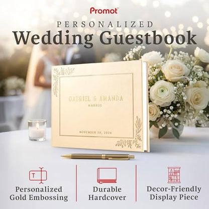 Personalized Hardcover Wedding Guestbook - (Champagne Gold) | Elegant Wedding Keepsake Design, Premium Hardcover Construction, Smooth Lined Writing Pages, Perfect for Cherished Messages - color: Champagne Gold