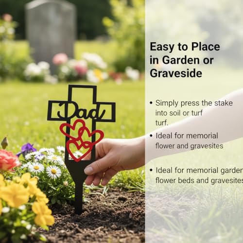 Heavy Duty Metal Cross Grave Marker - Cemetery Memorial Stake for Dad, 12 x 6 Inch Father's Remembrance Cross for Garden & Cemetery