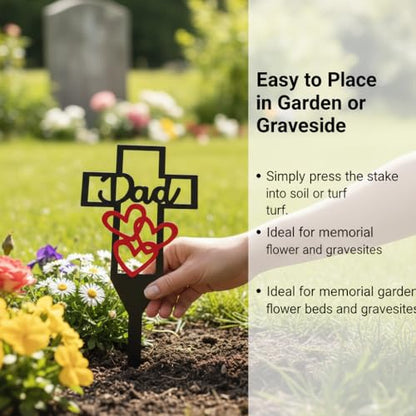 Heavy Duty Metal Cross Grave Marker - Cemetery Memorial Stake for Dad, 12 x 6 Inch Father's Remembrance Cross for Garden & Cemetery