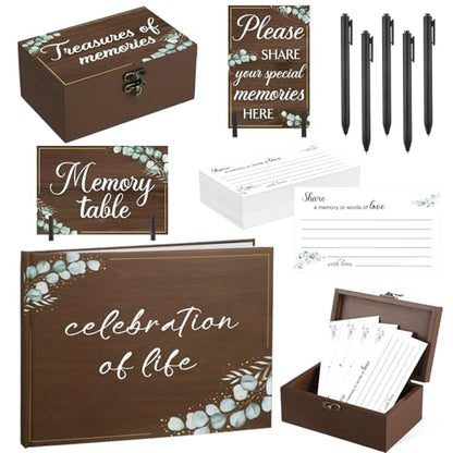 Celebration of Life Guest Book Funeral Memory Cards, Greenery - style: Greenery