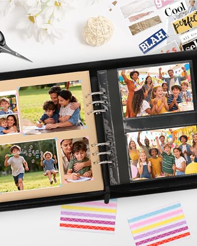 Leather Photo Album 4x6 200 Photos, DIY Scrapbook with 50 Sheets and 20 Blank Kraft Sheets, Travel Souvenir Diary Photo Book for Family Wedding Baby and Holiday Pictures - color: Green
