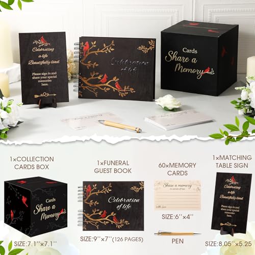 64 Pcs Funeral Guest Book Set for Memorial Service, Black, Cardinal - color: Black, style: Cardinal