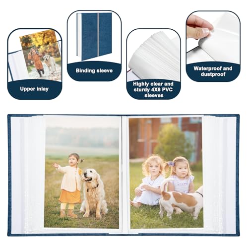 Photo Album 4x6 100 Pockets, Linen Cover Top Loader Vertical, Slip-in Picture Blue Pockets Albums for Wedding, Family, Anniversary, Baby, Vacation - color: Blue, size: 100 Pockets