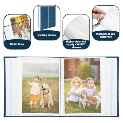 Photo Album 4x6 100 Pockets, Linen Cover Top Loader Vertical, Slip-in Picture Blue Pockets Albums for Wedding, Family, Anniversary, Baby, Vacation - color: Blue, size: 100 Pockets