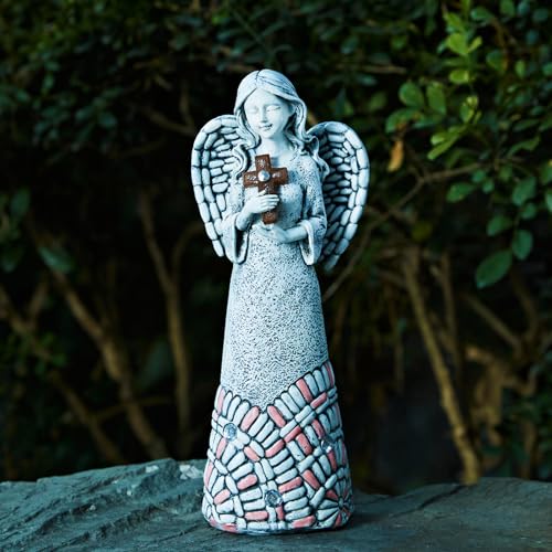 Angel Garden Statues Outdoor Solar Decor Gifts for Women Cross Praying for Cemetery Backyard Lawn Yard Decoration（10.24inch） - style: Cross Praying Angel