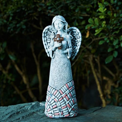 Angel Garden Statues Outdoor Solar Decor Gifts for Women Cross Praying for Cemetery Backyard Lawn Yard Decoration（10.24inch） - style: Cross Praying Angel