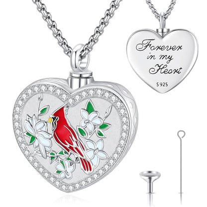 Eusense Cremation Jewelry for Ashes Urn Necklace to Put Ashes In 925 Sterling Silver Memorial Pendant Heart Urn Necklaces for Ashes Necklace for Women Men - style: G-Red Cardinal Urn Necklace