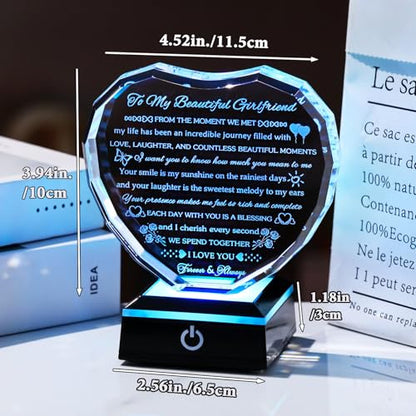 Arikyrist Gifts for Girlfriend with Colorful Base Girlfriend Anniversary Birthday Gifts from Boyfriend Crystal Heart Keepsake to My Girlfriend Romantic I Love You Gifts on Valentine Christmas - style: Girlfriend Gifts + Light Base