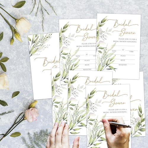 Bridal Shower Invitations, 25 Eucalyptus Invites with Envelopes for Bridal Shower Reception Engagement Party, Greenery Wedding Party Cards - A01 - style: Greenery 1
