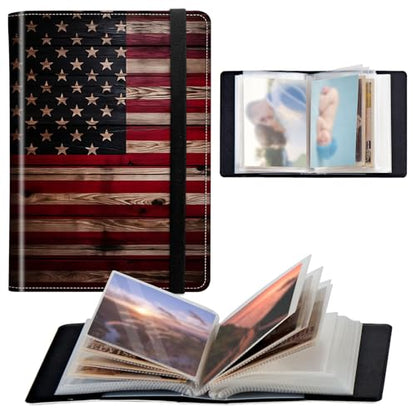 Photo Album 4x6 120 Pockets Photos with Elastic Band, PU Leather Photo Books Small Mini Capacity Picture Album for Family Wedding Travel Anniversary Baby Vacation Pictures, American Flag - color: American Flag