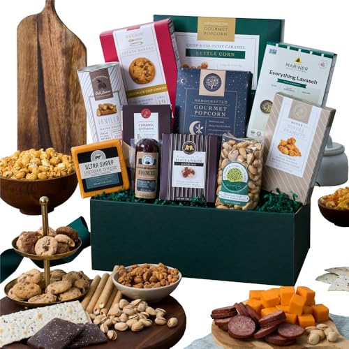 Snack Gift Basket Premium of Meat, Cheese, Cookies, Chocolate and Popcorn by GourmetGiftBaskets.com