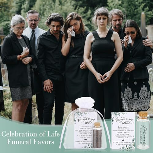 Tanlade 50 Sets Funeral Favors Memorial Seed Big Glass Bottles with Cork Stopper Leaf Funeral Prayer Celebration of Life Card for Loss of Loved Memorial Service, 0.87x1.97in, No Seed