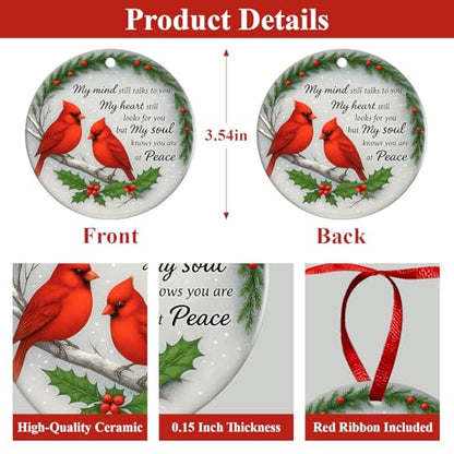 Cardinal Memorial Ornaments – Ceramic Red Cardinal Gifts, Sympathy Gifts for Loss of Loved One, Bereavement & Remembrance Gifts, in Memory of Loved One Hanging Decor, Christmas Decorations