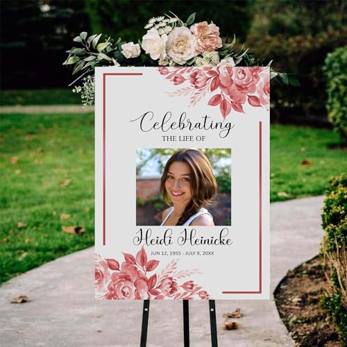 Celebrating The Life Sign Pink And White Floral In Loving Memory Blush Flower Life Celebration Sign Memorial Service Funeral, Obituary Memorial Service, Funeral program - color: #Version 12