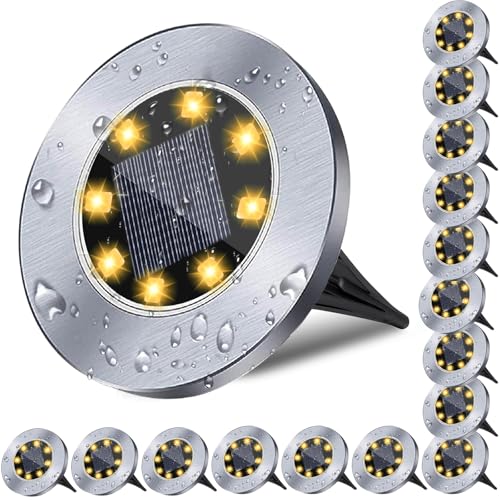 4.6 Inch Diameter Solar Ground Lights, Waterproof Solar Garden Lights, Outdoor Garden Waterproof Bright in-Ground Light, Landscape Lighting for Pathway,Yard,Lawn,Patio,Walkway (16 Pack Warm Light) - color: Warm Light, size: 16 Pack