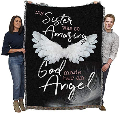 My Sister was So Amazing God Made Her an Angel Blanket - Sympathy Bereavement Gift Tapestry Throw Woven from Cotton - Made in the USA (72x54) - color: Sister, size: 72" x 54"