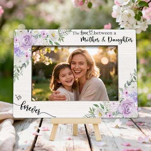 Mom Picture Frame | Mothers Day Photo Frame 4×6, Purple Flower Picture Frames for Mother's Day Birthday Memorial Gifts - color: Purple and White Flower
