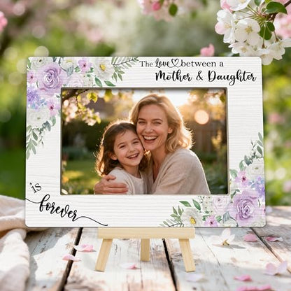 Mom Picture Frame | Mothers Day Photo Frame 4×6, Purple Flower Picture Frames for Mother's Day Birthday Memorial Gifts - color: Purple and White Flower