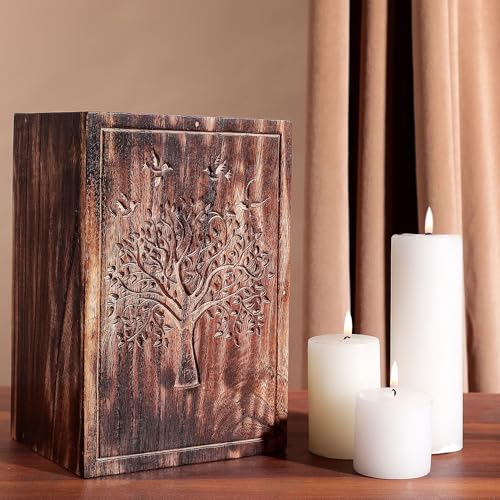 Hashcart Tree of Life Wooden Cremation Urn, Human Ashes 110 Lbs | Solid Wood, Handcarved, Adult Male Female, Mom Dad, Sympathy Gift, Burial Display