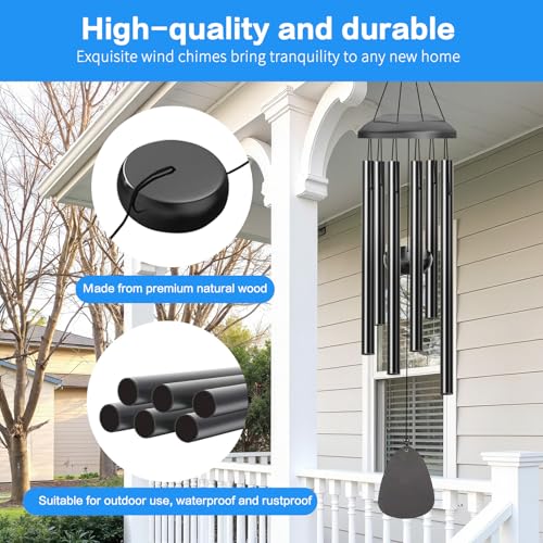 Wind Chimes Outdoor - 6 Tubes 26" Memorial Garden Chime, Retirement & Sympathy Gift for Patio Yard Decoration, Retired Gift for Mom Women Grandma Neighbors Black