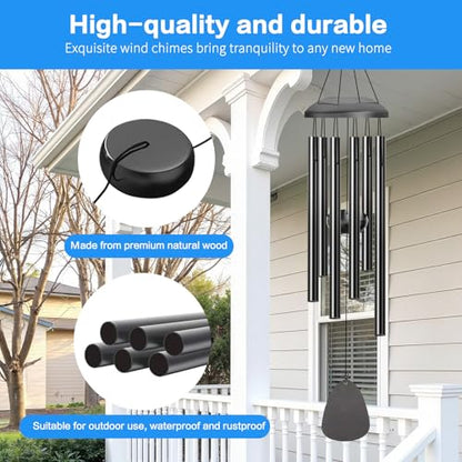 Wind Chimes Outdoor - 6 Tubes 26" Memorial Garden Chime, Retirement & Sympathy Gift for Patio Yard Decoration, Retired Gift for Mom Women Grandma Neighbors Black