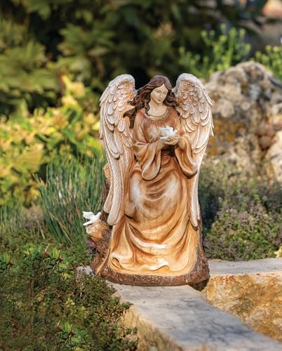 Roman 12.5-Inch Seated Angel with Doves – Timber Tales Garden Statue, Religious Resin Outdoor Decor for Yard, Lawn, Patio, or Memorial Garden