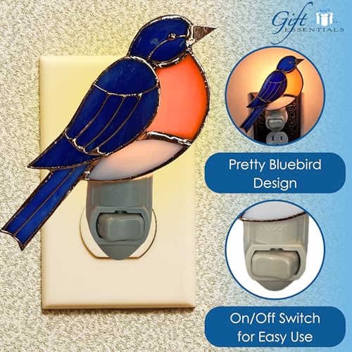 Gift Essentials Bluebird Plug-in Night Light - Stained Glass Nightlight | Bluebird Stained Glass Plug-in Nightlight with On/Off Rocker Switch. Includes One 4-Watt Replaceable Warm-Glow Bulb. - color: Bluebird