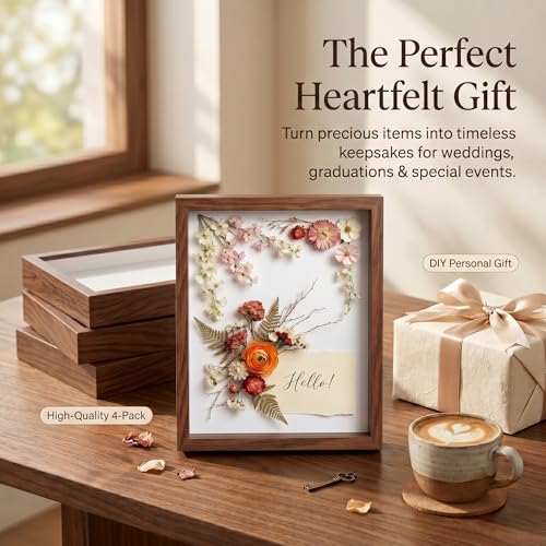 4 Pack Shadow Box Frame Display Cases, 8"x 10" Wood Deep Black Handicrafts Shadowbox for Flowers Jersey Wedding (Dark Wood) - color: Dark Wood