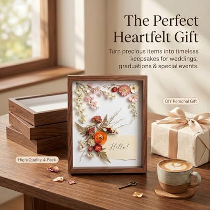 4 Pack Shadow Box Frame Display Cases, 8"x 10" Wood Deep Black Handicrafts Shadowbox for Flowers Jersey Wedding (Dark Wood) - color: Dark Wood