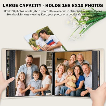 Aevdor 8x10 Photo Album, 168 Photos, Leather Cover, Beige | Large Capacity, Side-Loading Clear Pockets, Vertical 8x10 Layout, Black Inner Pages, Wedding, Travel, Baby & Family Memories - color: Beige