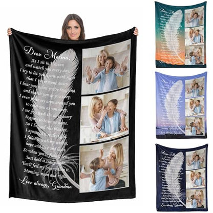Custom Memorial Blanket with Photo - Sympathy Gift for Loss of Loved One - color: Style 17