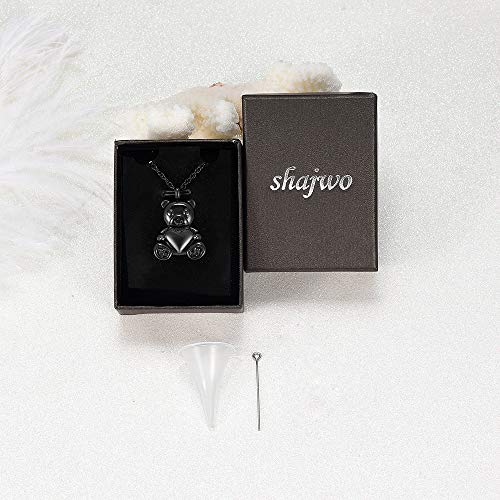 shajwo Teddy Bear Cremation Urn Necklace for Women Men | Stainless Steel Heart Memorial Urn Keepsake Locket Pendant Ash Holder - color: Teddy Bear- Black