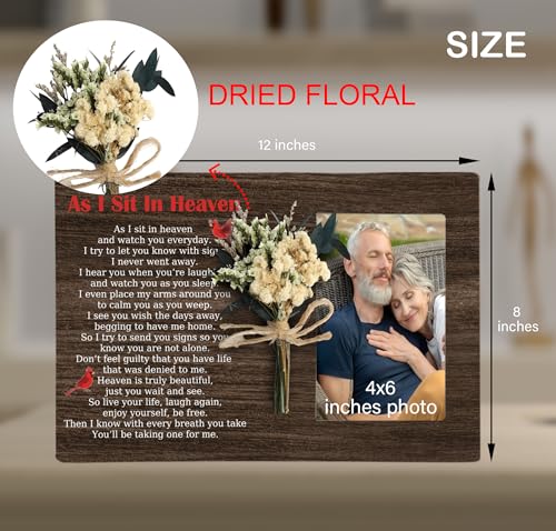 Memorial Picture Frame with Bouquet, As I Sit In Heaven Wooden Photo Frame Gifts for Loss of Loved one, 4x6 inch Photo - style: With Bouquet As I Sit In Heaven