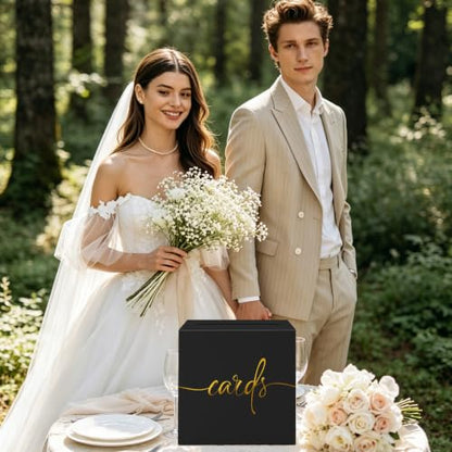 Black Card Box with Gold Foil Design, Paperboard 8.7" Gift Card Holder for Wedding Graduation Birthday Party Reception Retirement Anniversary Bridal & Baby Shower - color: Black Card Box with Gold Foil, size: 8.7×8.7×8.7Inch(1 Pack)