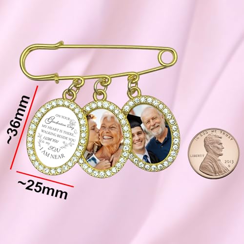 Wedding Bouquet Photo Charms Memorial Custom Boutonniere Bachelor Bridal - style: Graduation Theme - Rhinestone Frame Oval