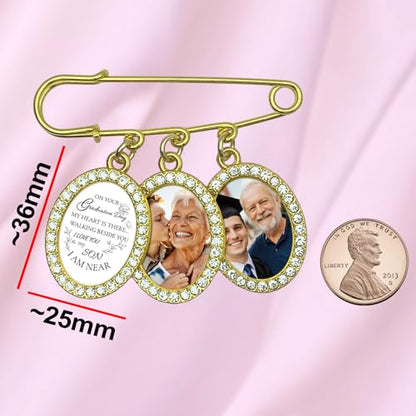 Wedding Bouquet Photo Charms Memorial Custom Boutonniere Bachelor Bridal - style: Graduation Theme - Rhinestone Frame Oval