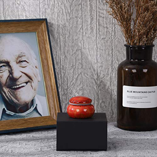Small Ceramic Urn for Human Ashes - 1.6'' Handicrafted Beautiful Tiny Keepsake - Mini Urn Holds 1.2 Cubic Inches (Red) - color: Red