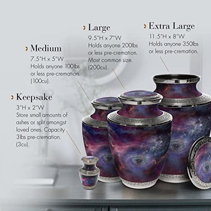 Cosmic Galaxy Nebula Keepsake Urns for Human Ashes with Velvet Gift Box for Cremation Keepsakes for Ashes - Small Cremation Urn and Small Keepsake Urn Set of 4 - color: Interstellar Nebula