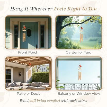 Cardinal Memorial Wind Chime for Outside | Sympathy Gift for Loss of Dad, Mom, Husband, Child or Loved One